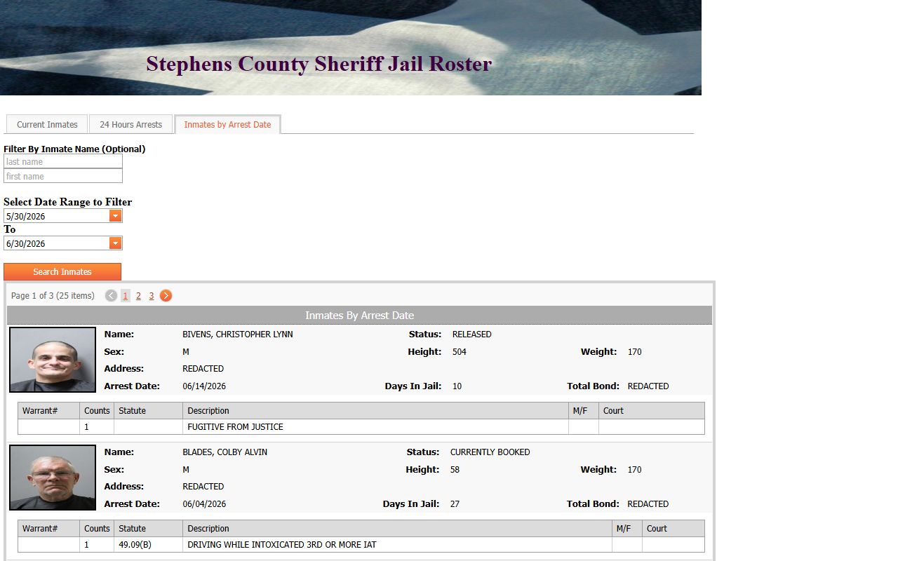 Throckmorton County inmate records arrest date roster search fields